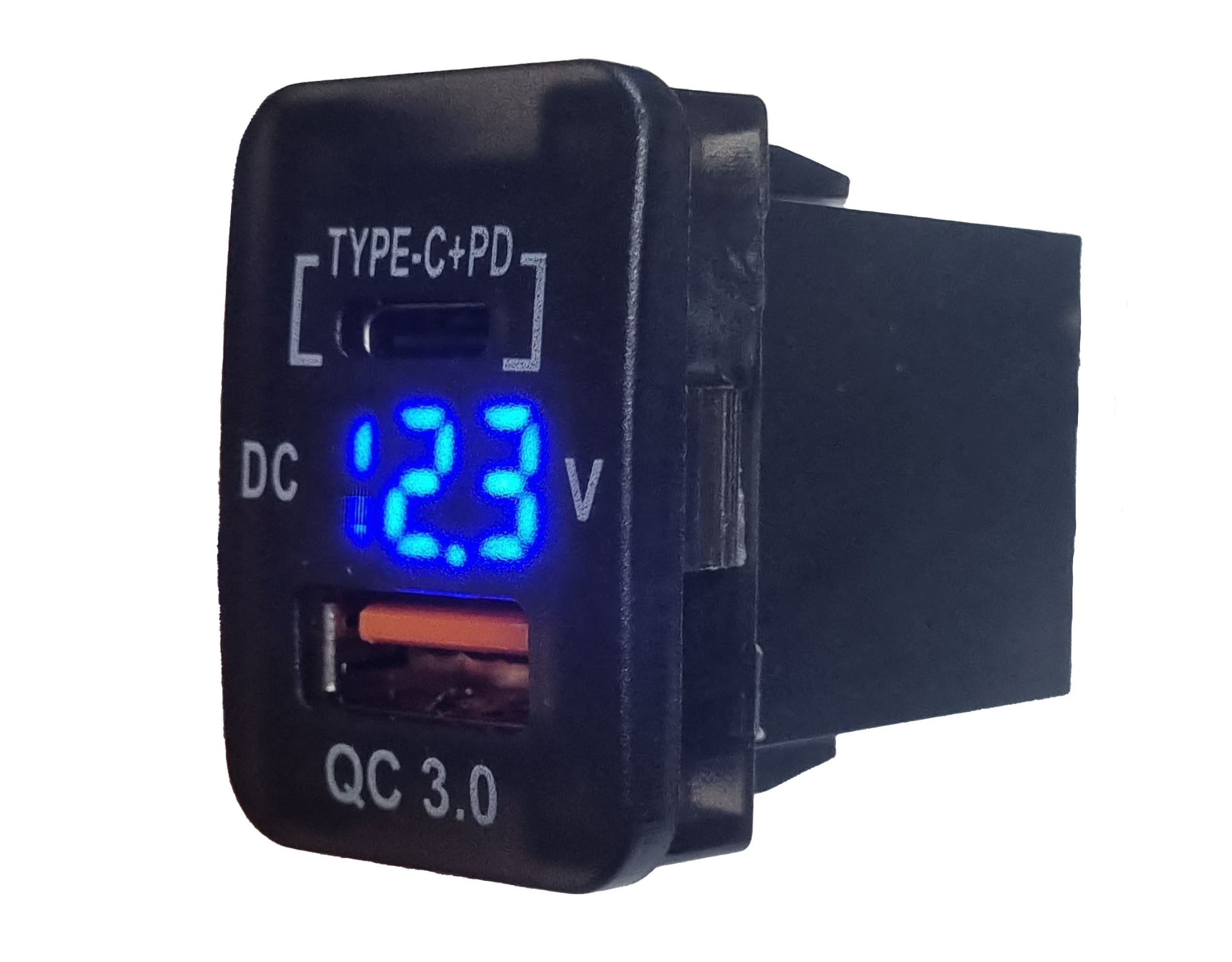 Dual Charger Type C PD+QC3.0 with built in voltmeter for Toyota Revo