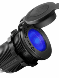 12-24V Power Socket- Black with Blue LED